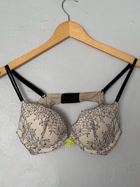 Victoria's Secret Beige Lace Push-Up Bra with Black Straps
